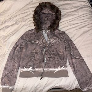 Named Collective Brown Camouflage Hoodie with detachable Fur Trim